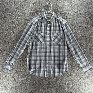 Lucky Brand Western Pearl Snap Shirt Mens Small Gray White Plaid Long Sleeves